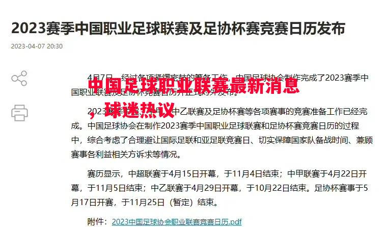 中国足球职业联赛最新消息,球迷热议 中国足球职业联赛最新消息,球迷热议